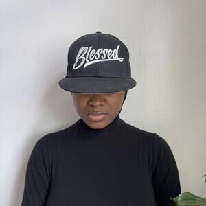 Vintage Style BLESSED Snapback Hat - Black & White Streetwear Cap